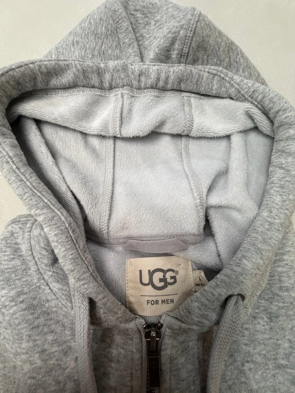 UGG Elliot Men’s Size L Grey Full Zip Fleece Hoodie w/ Ribbed Side Panels